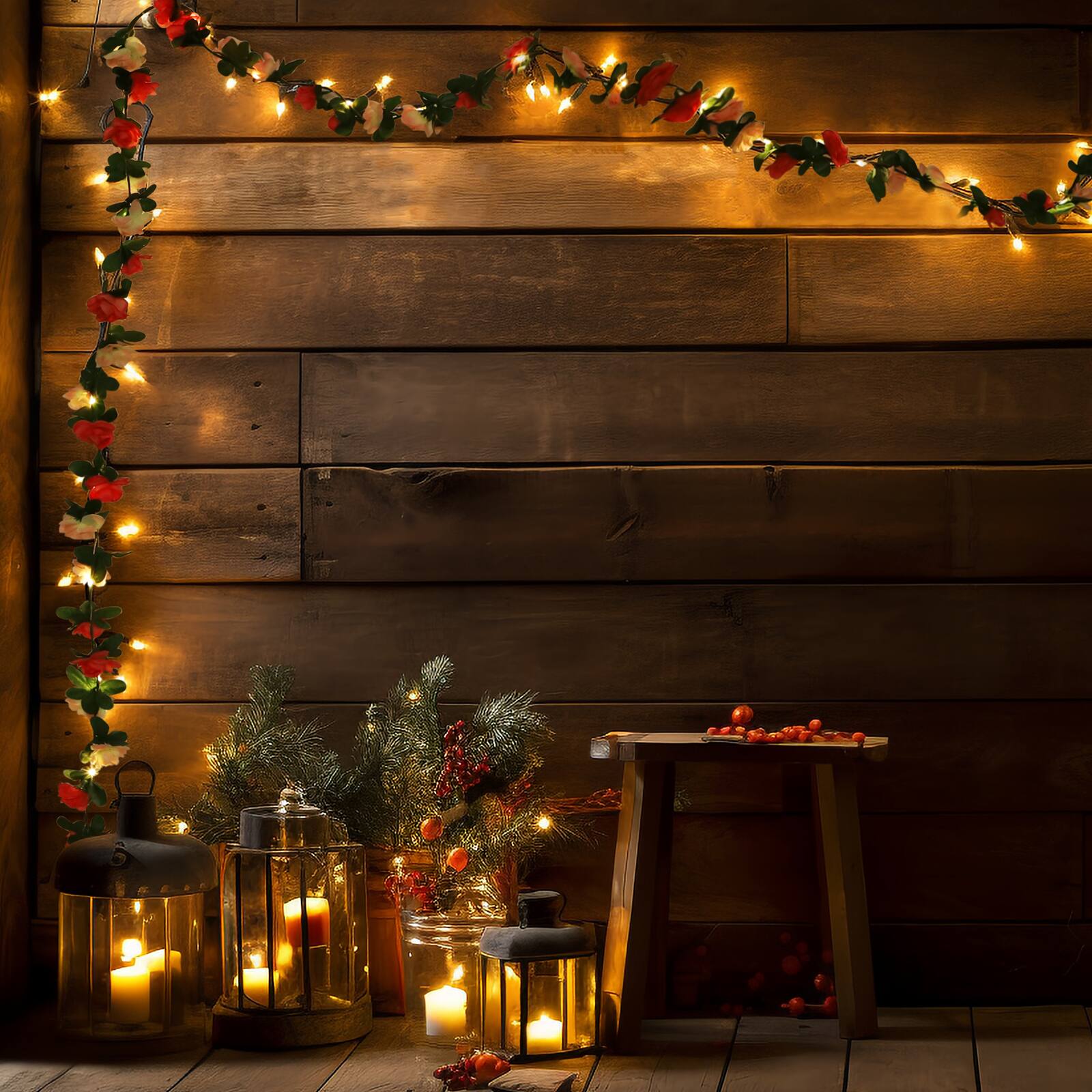 Alt View 1. Oumilen - 50LED Solar Rose Vine String Lights Warm White 8 Modes Pink Flower Fairy Lights Outdoor Decor.