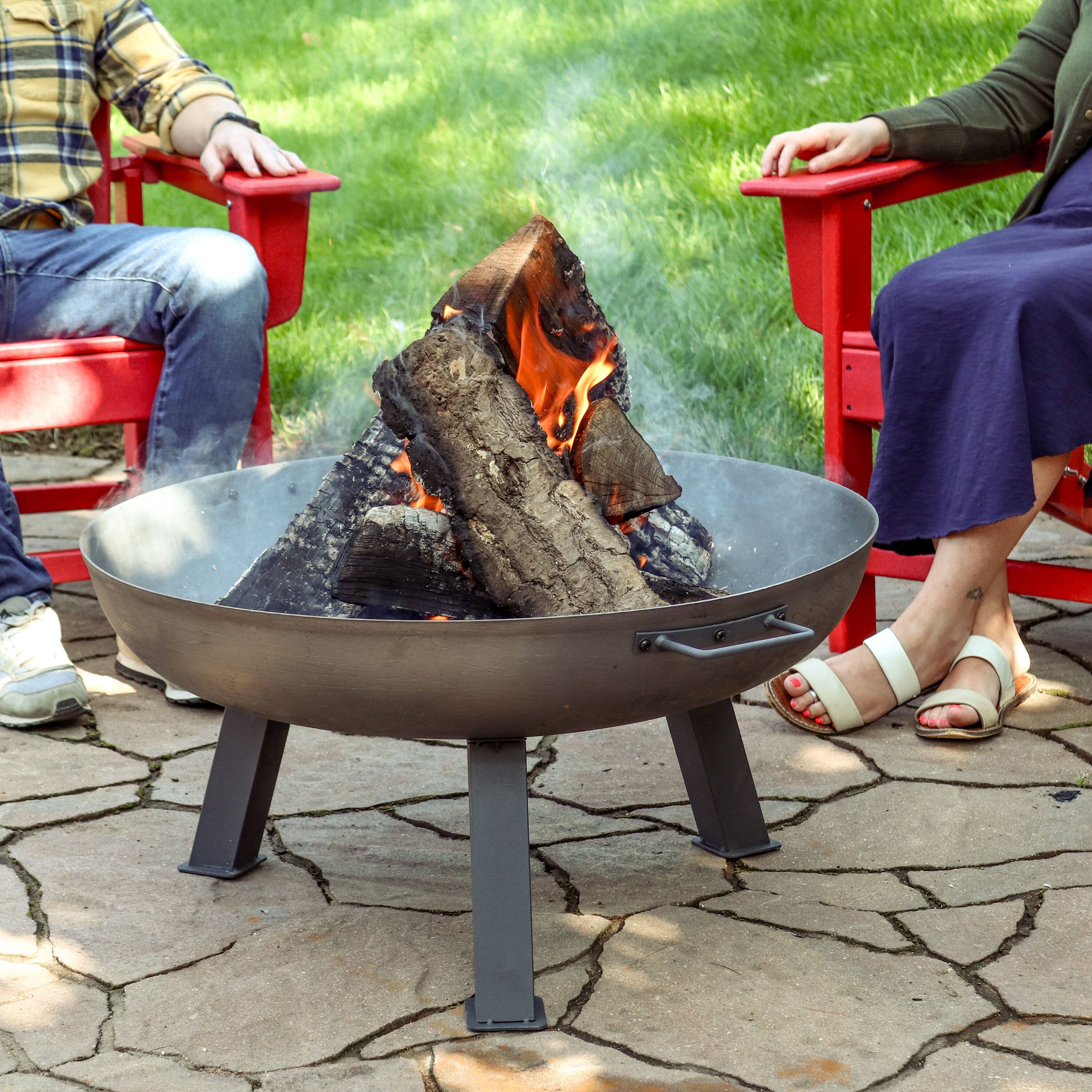 Alt View 7. Sunnydaze - 30 in Rustic Cast Iron Outdoor Raised Fire Pit Bowl - Steel.