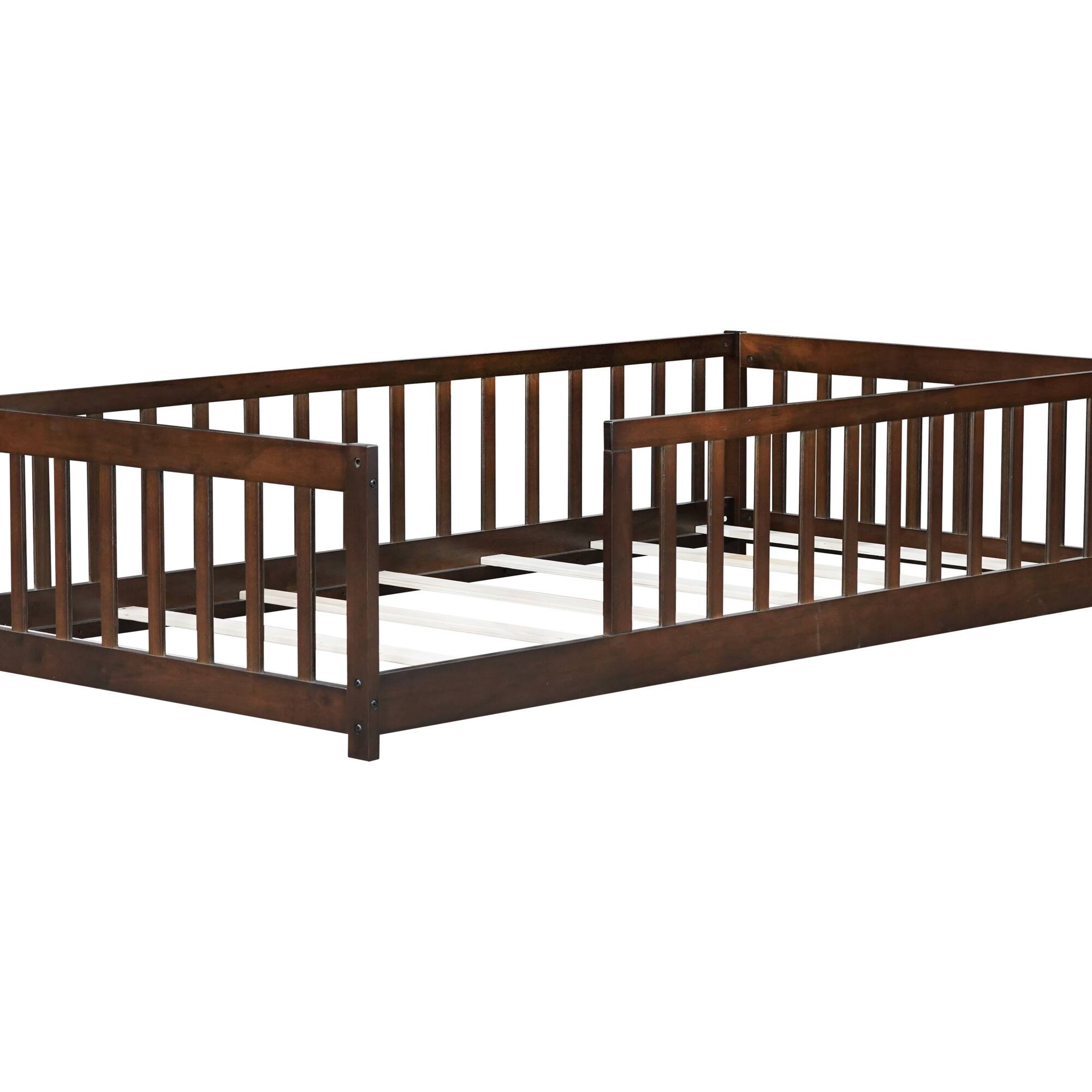 Alt View 6. GOODSILO - Twin Size Low-Profile Youth Bed with Secure Enclosure Frame, Solid Wood Construction, Neutral Finish - Espresso.