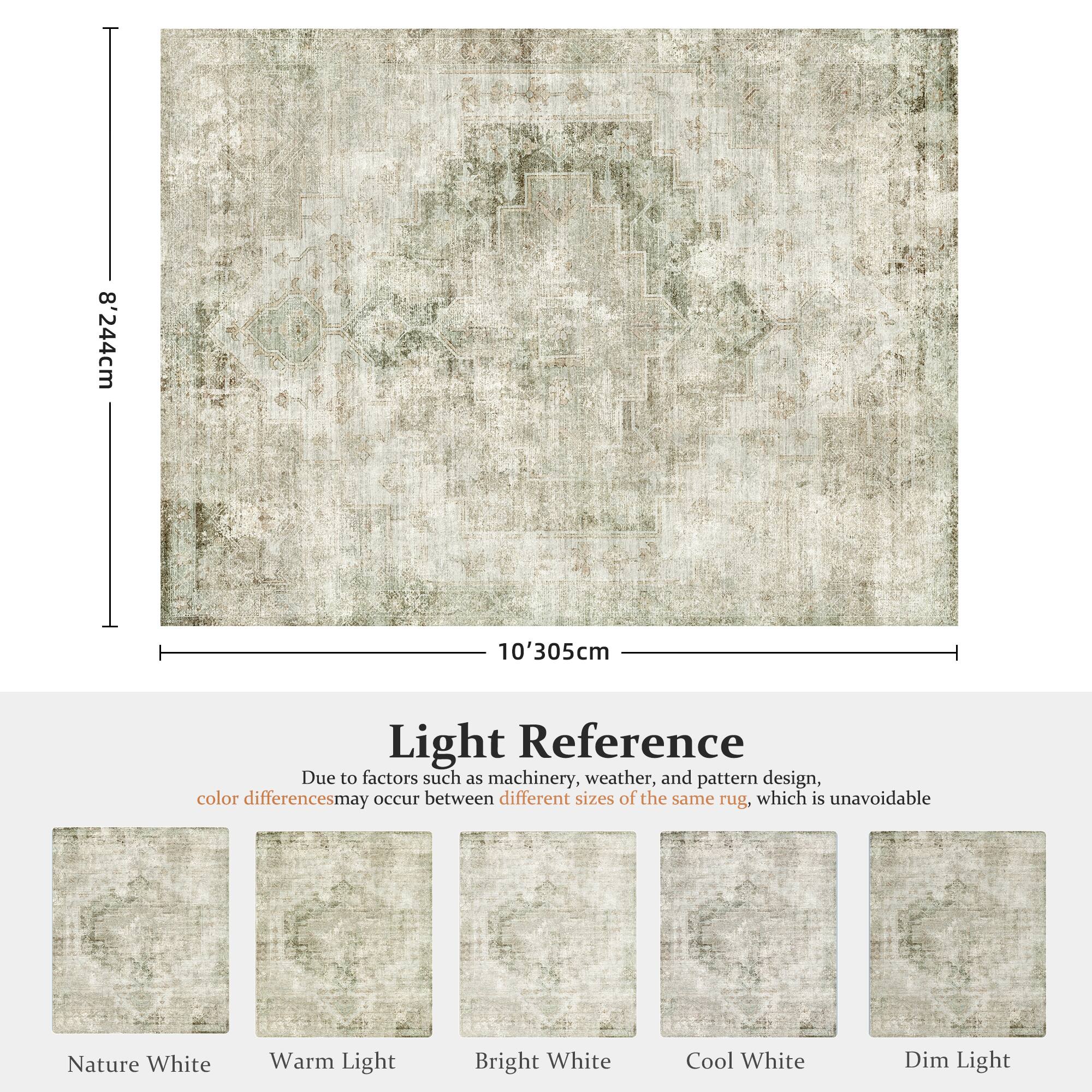 8'244cm 10'305cm Light Reference Due to factors such as machinery, weather, and pattern design, color differences may occur between different sizes of the same rug, which is unavoidable. Nature White Warm Light Bright White Cool White Dim Light