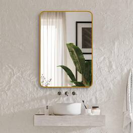 BreeBe - 22x30 Inch Metal Framed Rectangular Bathrrom Mirror for Wall - Gold