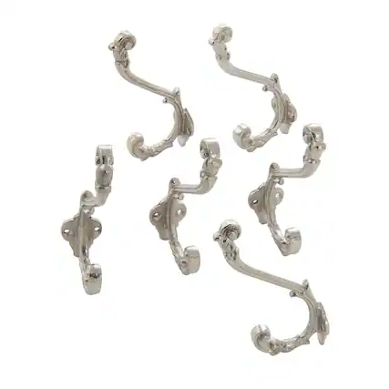 Front. TX USA Corporation - Metal Baroque Wall Hook Nickel Set of 6 - Nickel.
