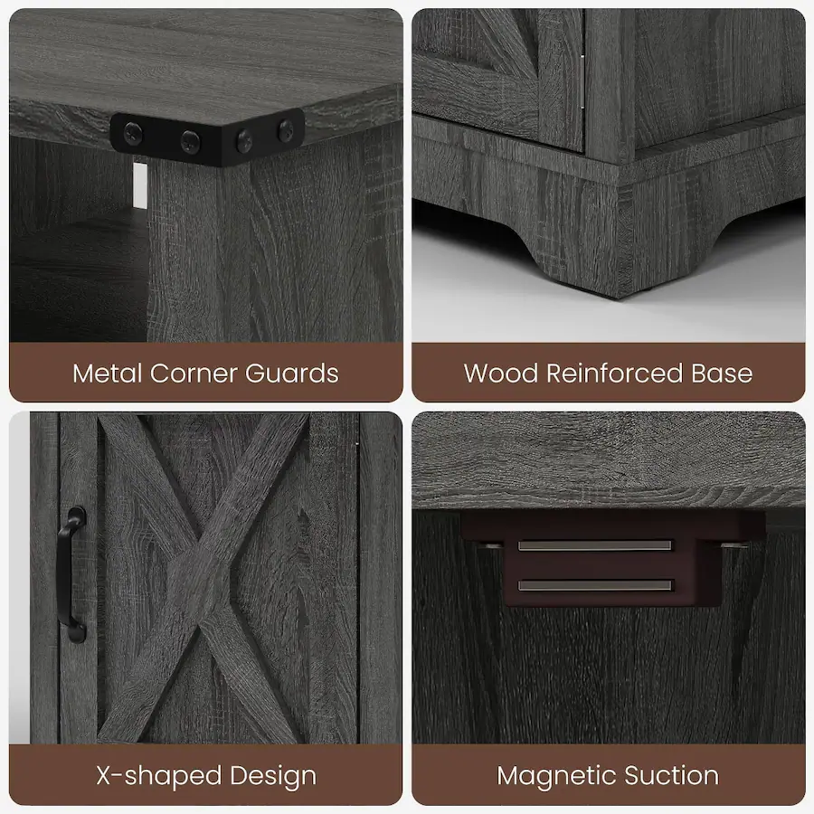 Led Grey Color Loheer LED Nightstand with Charging Station, Farmhouse Storage Cabinet ...