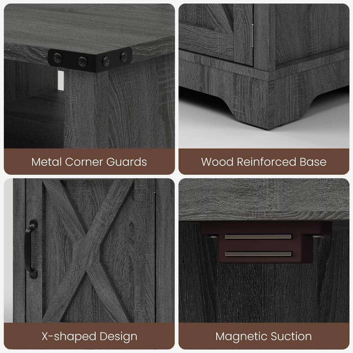 Loheer LED Nightstand with Charging Station, Farmhouse Storage Cabinet ...