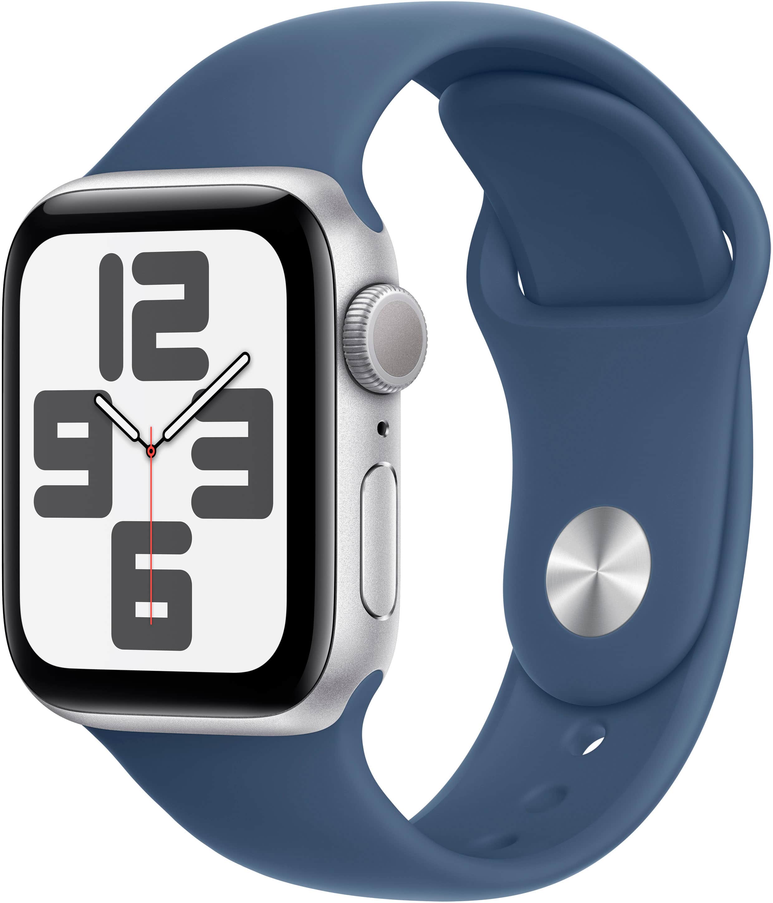 Apple Watch SE 2nd Generation (GPS) 40mm Aluminum Case with Denim Sport Band - S/M - Silver - (2024) - Angle_Zoom