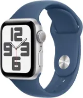 Apple Watch SE (GPS) 40mm Aluminum Case with Denim Sport Band - S/M - Silver - Angle_Zoom