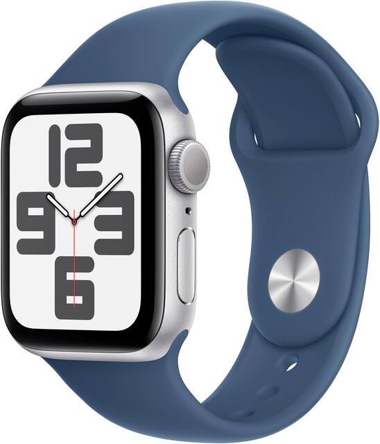 Apple Watch SE 2nd Generation GPS 40mm Aluminum Case with Denim Sport Band M L Silver 2024 MXED3LL A Best Buy