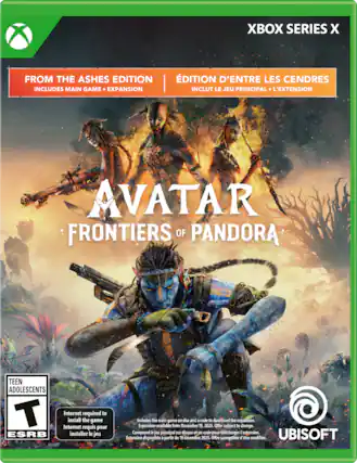 XBOX SERIES X
FROM THE ASHES EDITION
INCLUDES MAIN GAME • EXPANSION
EDITION D'ENTRE LES CENDRES
INCLUT LE JEU PRINCIPAL • L'EXTENSION
AVATAR
FRONTIERS OF PANDORA
TEEN ADOLESCENTS
T ESRB
Internet required to install the game
Internet requis pour installer le jeu
Includes the main game on disc and a code to download the expansion. Expansion available from December 19, 2025. Offer subject to change.
Comprend le jeu principal sur disque et un code pour télécharger l'extension. Extension disponible à partir du 19 décembre 2025. Offre susceptible d'être modifiée.
UBISOFT - T (Teen 13+)