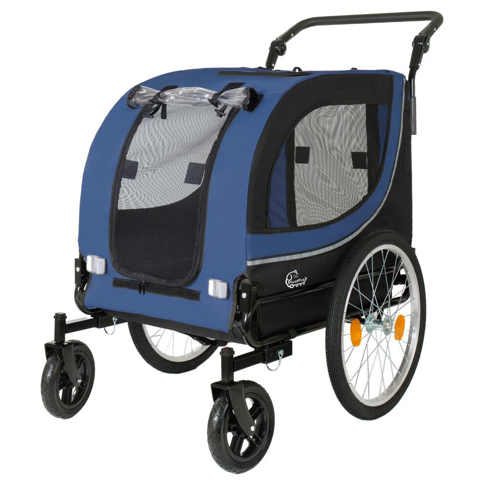 Back. JUJABU - 2-in-1 Foldable Pet Carrier Cart for Dogs up to 100lbs with Breathable Mesh and PVC Rain Cover, Dark Blue.