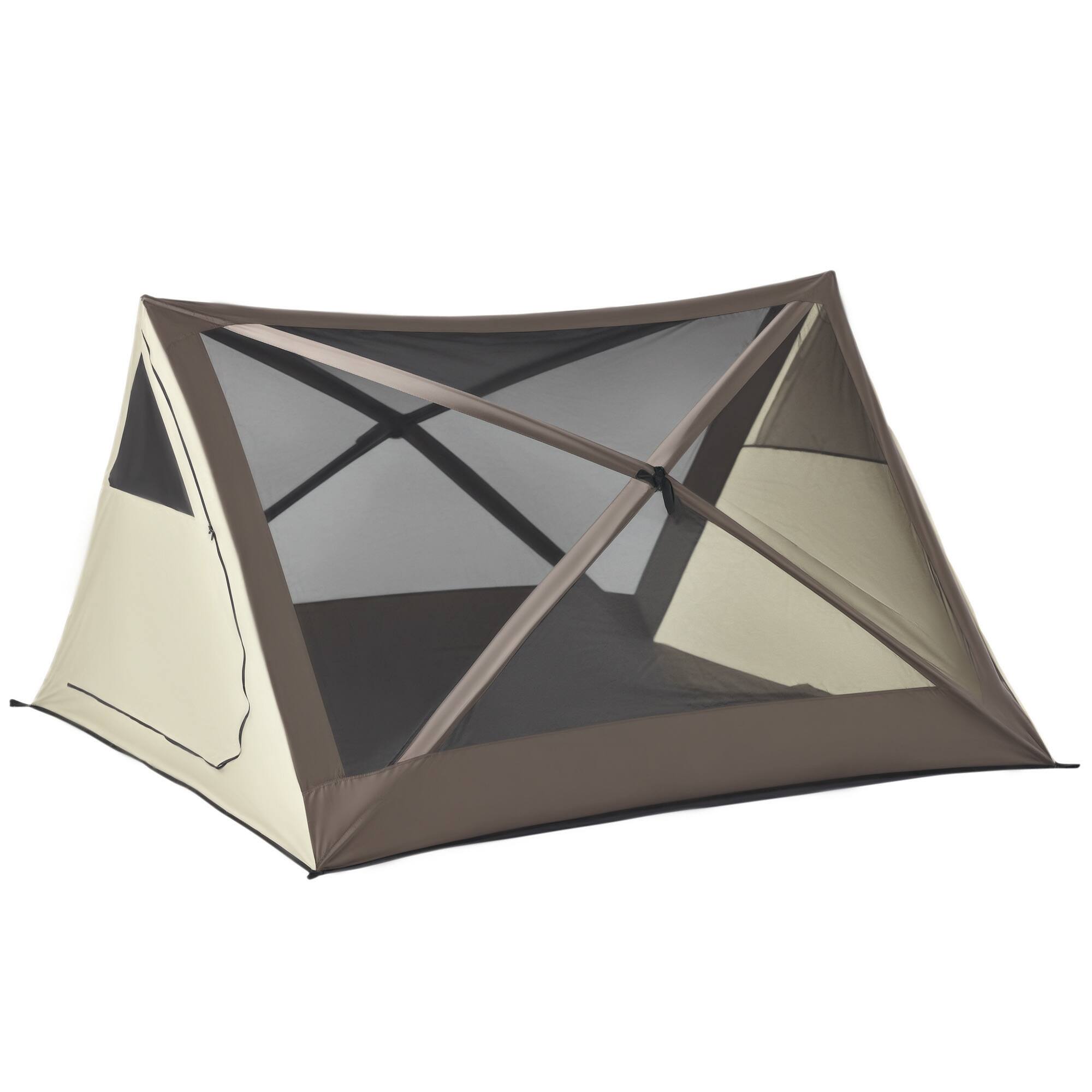 Front. Outsunny - 2-3 People Pop Up Camping Tent Waterproof Automatic Instant Tent Portable Cabana Beach Tent with Rainfly, Carry Bag - Brown & Beige.