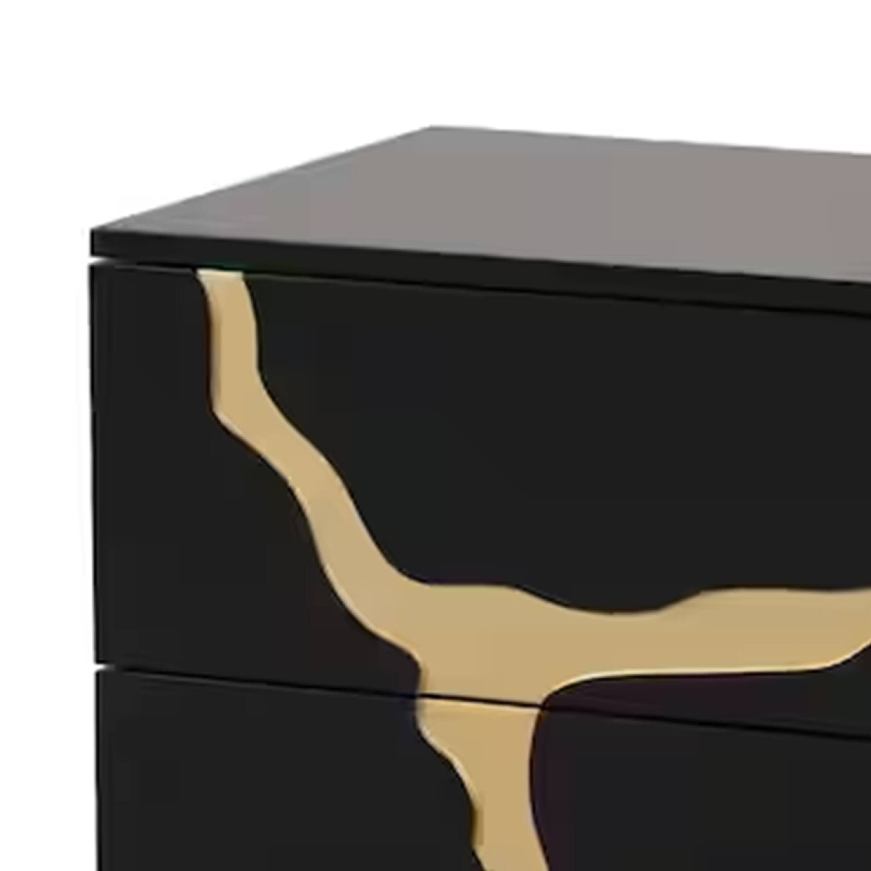 Alt View 1. Manhattan Lane - Goldie Nightstand, 2 Drawers, 28 Inch - Black, Gold.