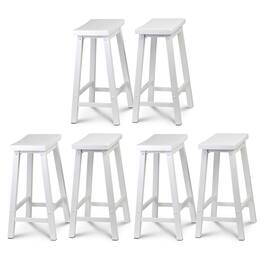 PJ Wood - Classic Saddle Seat 24 Inch Tall Kitchen Counter Stools, (6 Pack) - White