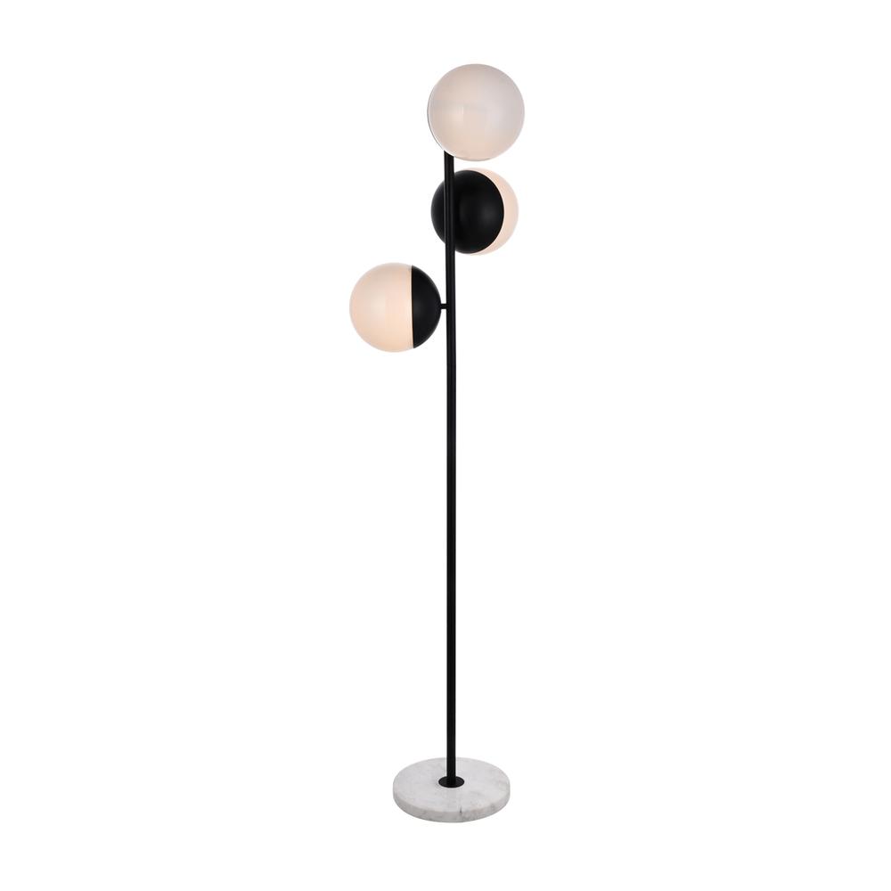 Alt View 1. Living District - Eclipse 3 Lights Black Floor Lamp With Frosted White Glass - Black And Frosted White.