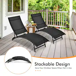 Kadyn - Outdoor Chaise Lounge Chair, 2 Pcs Patio Folding and Stackable Chaise Lounge Chair with 5-Position Adjustment - Black
