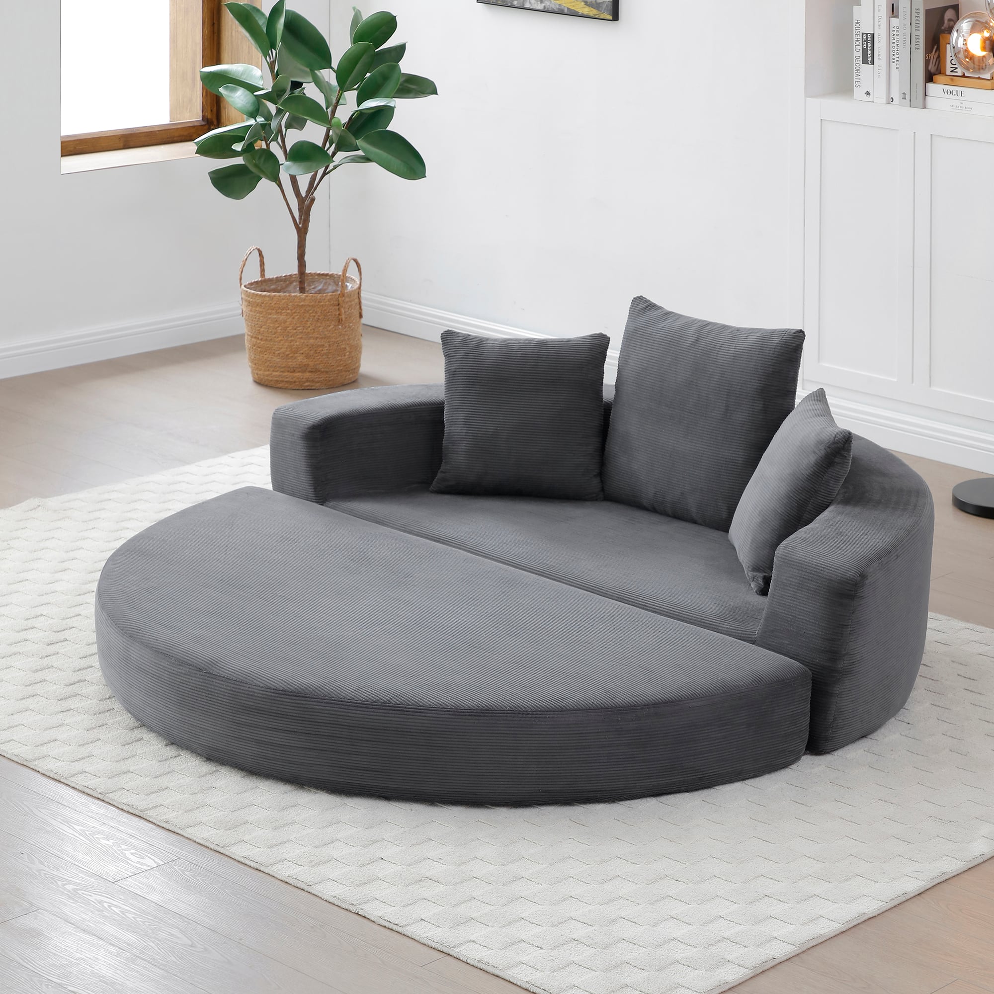 Meqiodas - Convertible Sofa Couch Bed, Multi-Functional, Circular Bed, Adjustable Futon Sofa, No Assembly - Gray