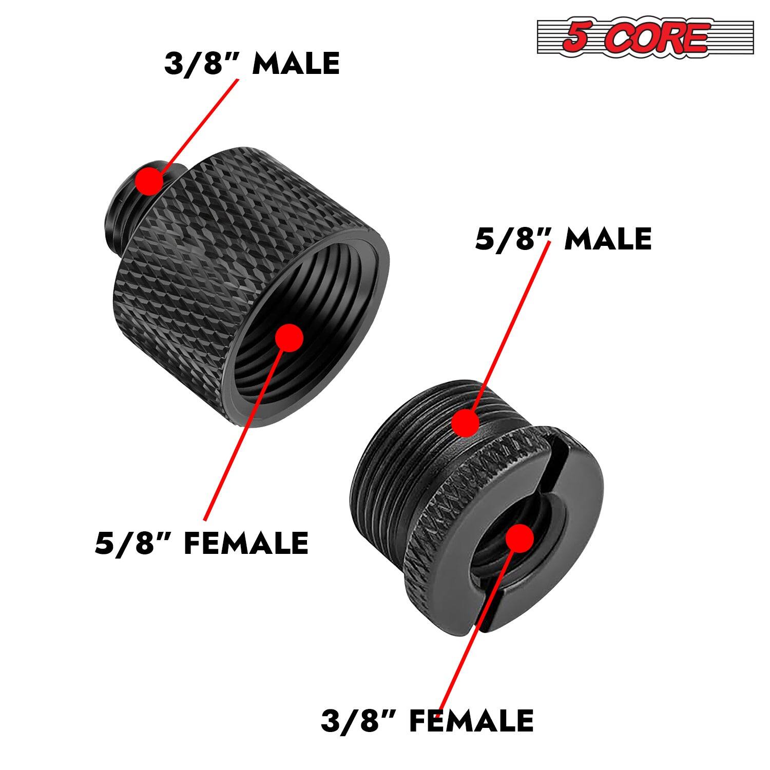 3/8" MALE, 5/8" MALE, 5/8" FEMALE, 3/8" FEMALE