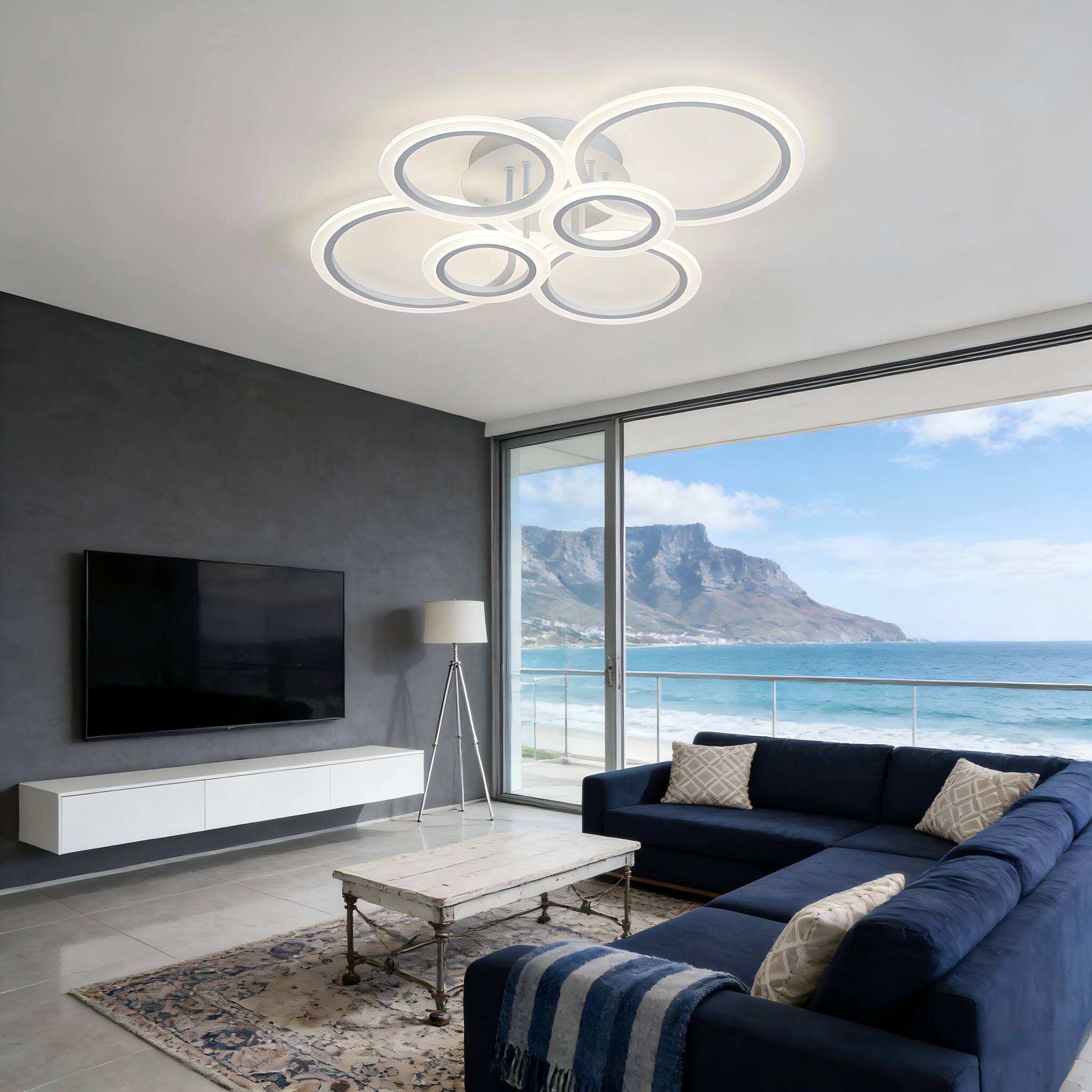 Alt View 2. Morfone - Modern LED Recessed Ceiling Light Dimmable with Remote Control 6 Ring Design - white.