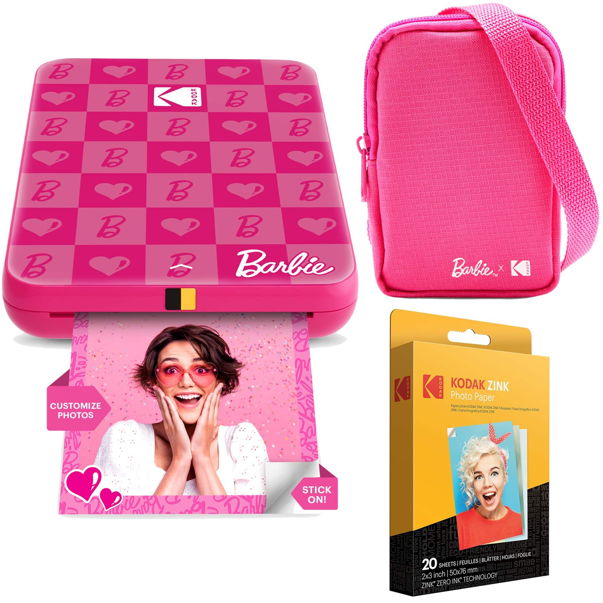 Kodak - x Barbie Step Slim AMZRODBP1K1 Instant Portable Photo Printer Barbie Starter Bundle - Dark Pink