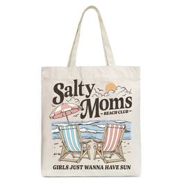 OrnamentallyYou - Salty Moms Beach Club Canvas Tote Bag, Retro Summer Gift for Ocean Loving Mothers - Beige