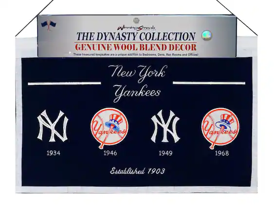 Winning Streak
The Dynasty Collection
Genuine Wool Blend Decor
These treasured keepsakes are a unique addition to Bedrooms, Dens, Rec Rooms and Offices!
New York Yankees
1934
1946
1949
1968
Established 1903