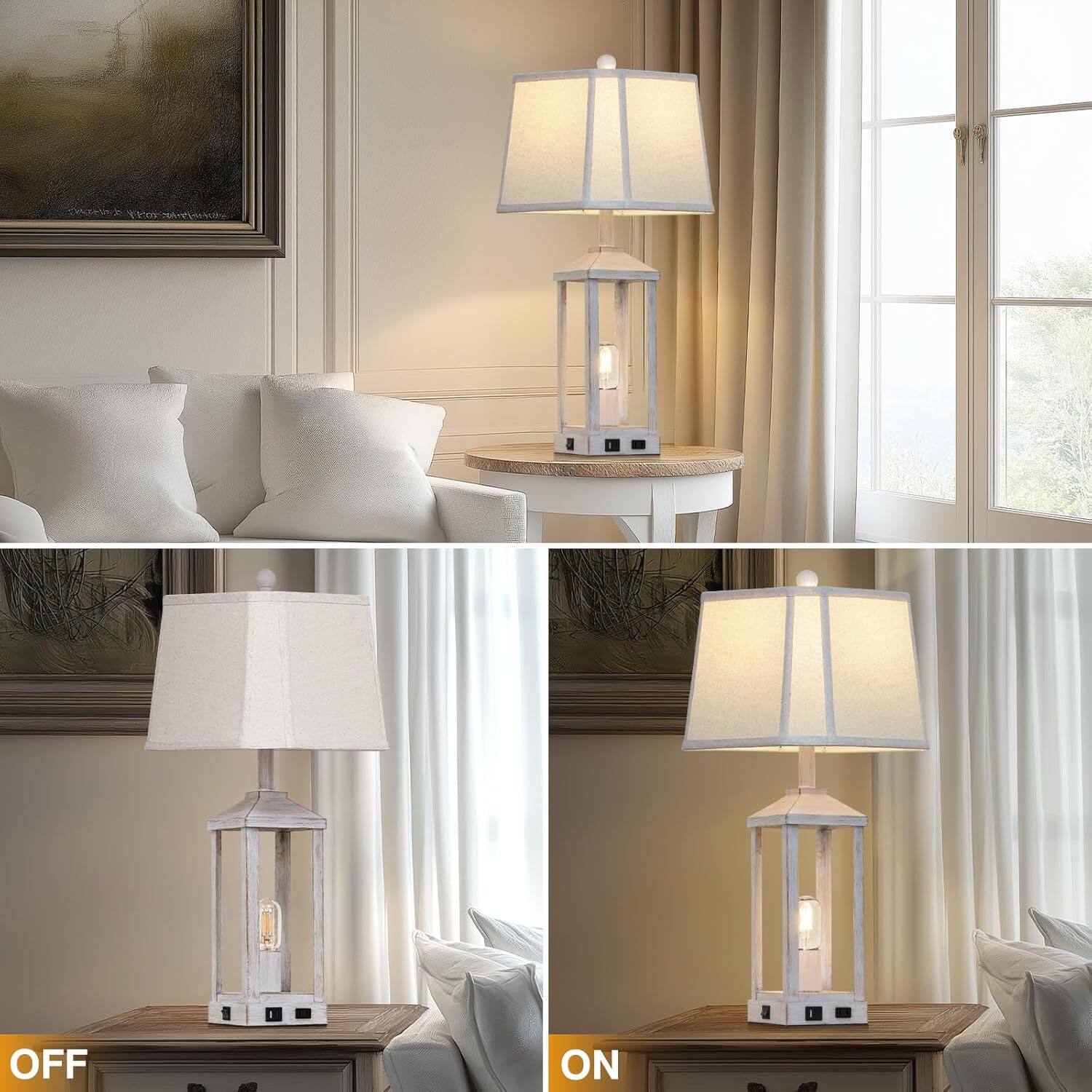 Alt View 1. Cozy Serene - White Lamp table lamp Vintage USB LED metal Lamps Living Room Farmhouse Industrial Nightstand with Outlet - Bronze.