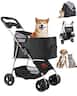VEVOR - Pet Stroller,35 lbs Weight Capacity,Foldable Dog Stroller Cart,4 Wheels Cats Pram with Detachable Carrier & Mesh Windows - Black