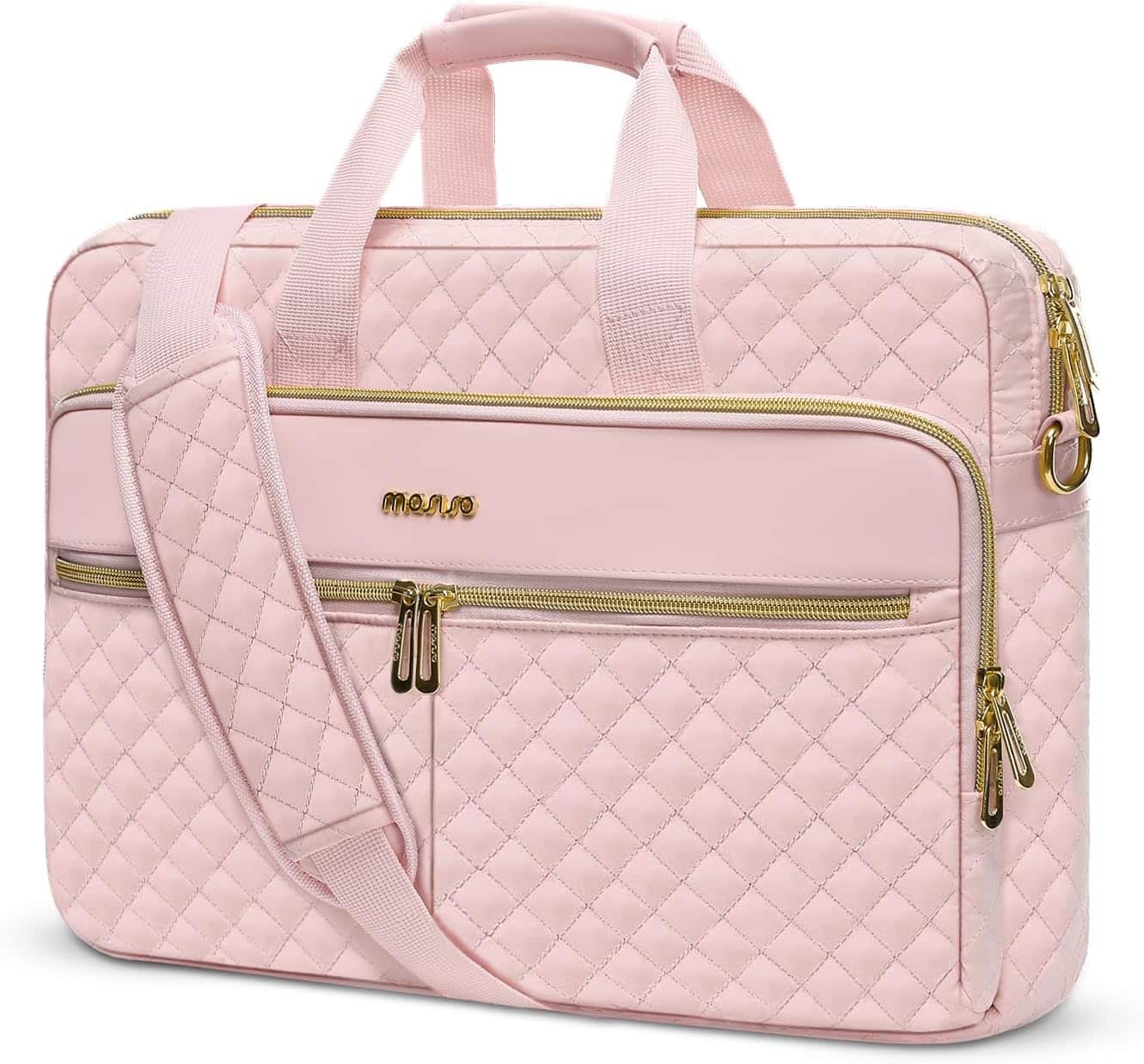 mosiso - Laptop Briefcase Messenger 15-16 Inch, Laptop Bag with Shoulder Strap for MacBook Pro 16/Air 15 & 15.6" PC & Laptops - Pink