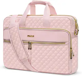 Vulpecula Spade - Briefcase for Women&Men, 16 inch Square Quilted Computer Messenger Bag Office Travel Business with 3 Pockets&Strap - Pink