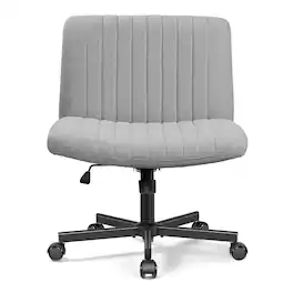 Brick Attic - Criss Cross Chair with Wheels, Wide Cross Legged Office Desk Vanity Chair Comfy Fabric Armless Adjustable Swivel - Light Gray