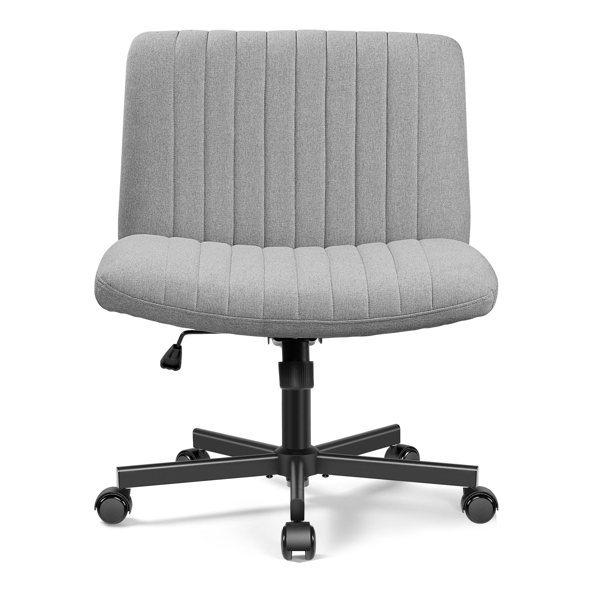 Brick Attic - Criss Cross Chair with Wheels, Wide Cross Legged Office Desk Vanity Chair Comfy Fabric Armless Adjustable Swivel - Light Gray