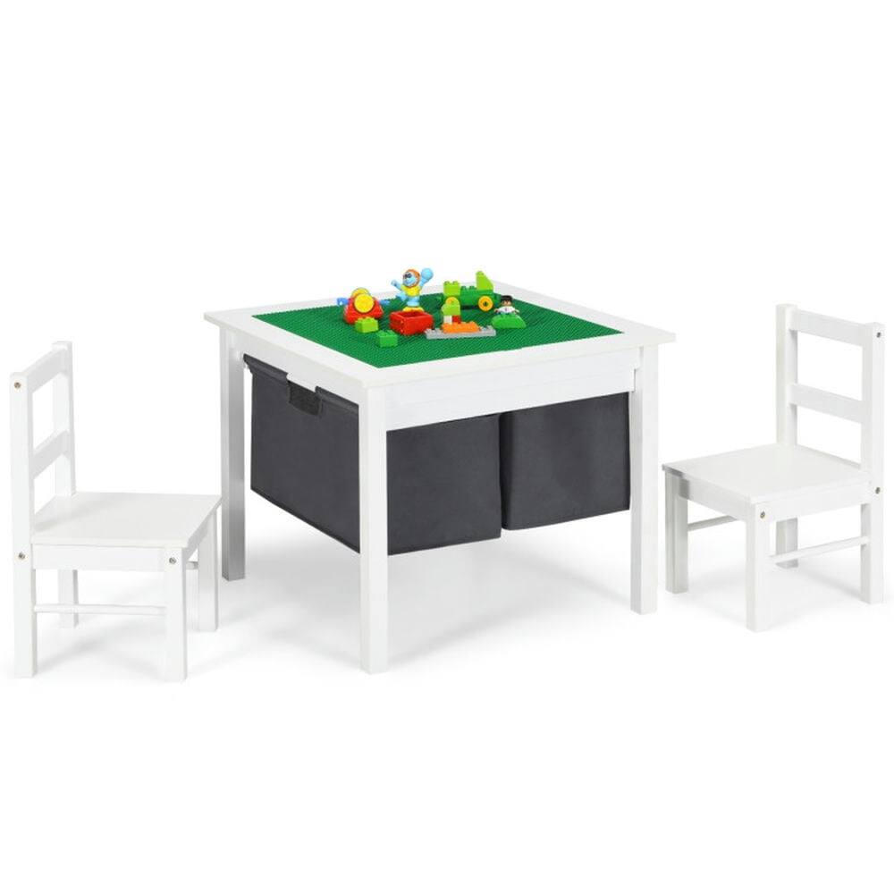 Alt View 2. Pefilos - 2-in-1 Kids Activity Table and 2 Chairs Set with Storage Building Block Table-White, Toddler Table and Chair Set for Art - White.