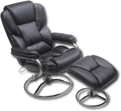 True Seating Concepts - Faux Leather Massaging Recliner with Ottoman - Black/Slate