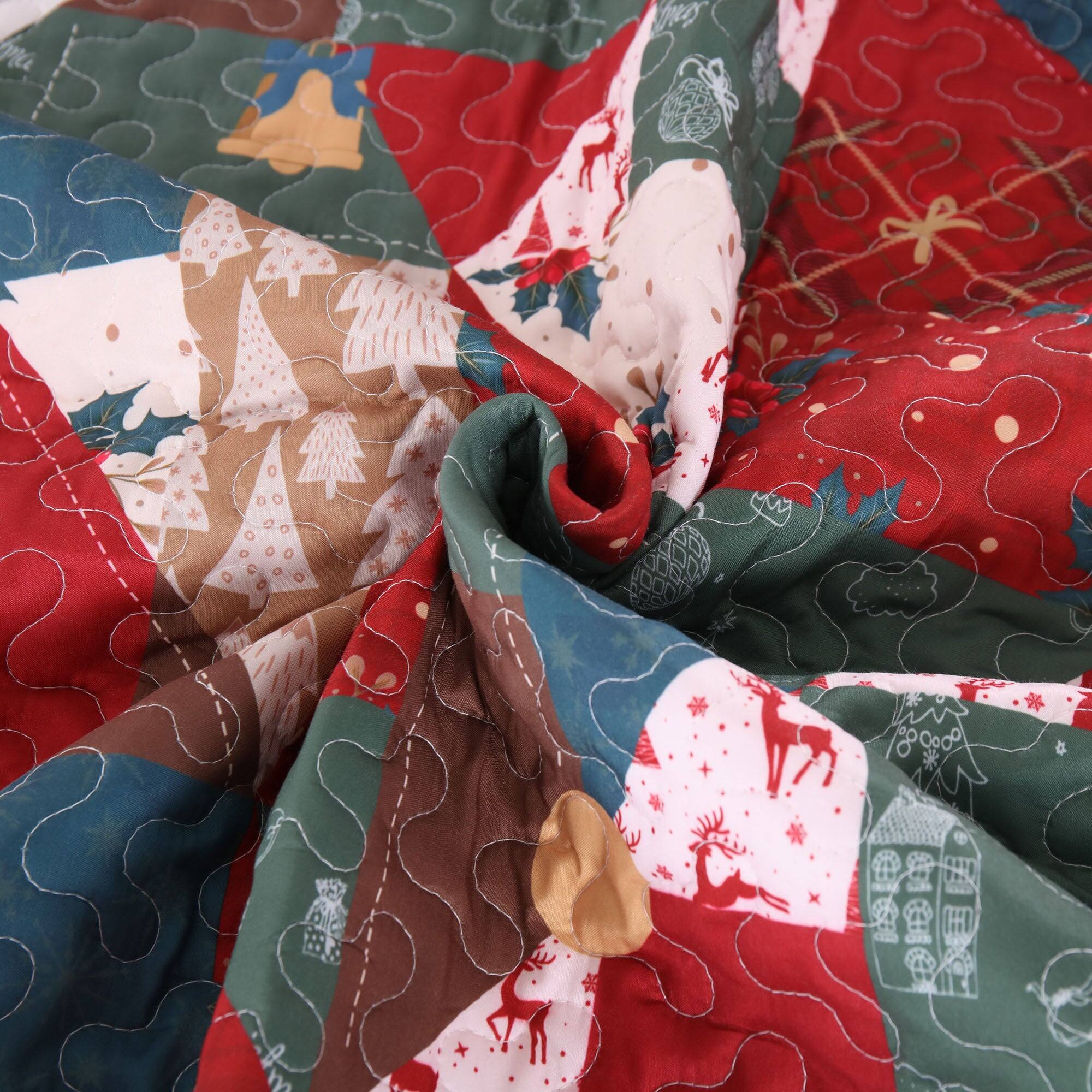 Alt View 4. MarCielo - MarCielo 3 Pcs Patchwork Christmas Tree Polyester Quilt Set Holiday Bedspread - Red.