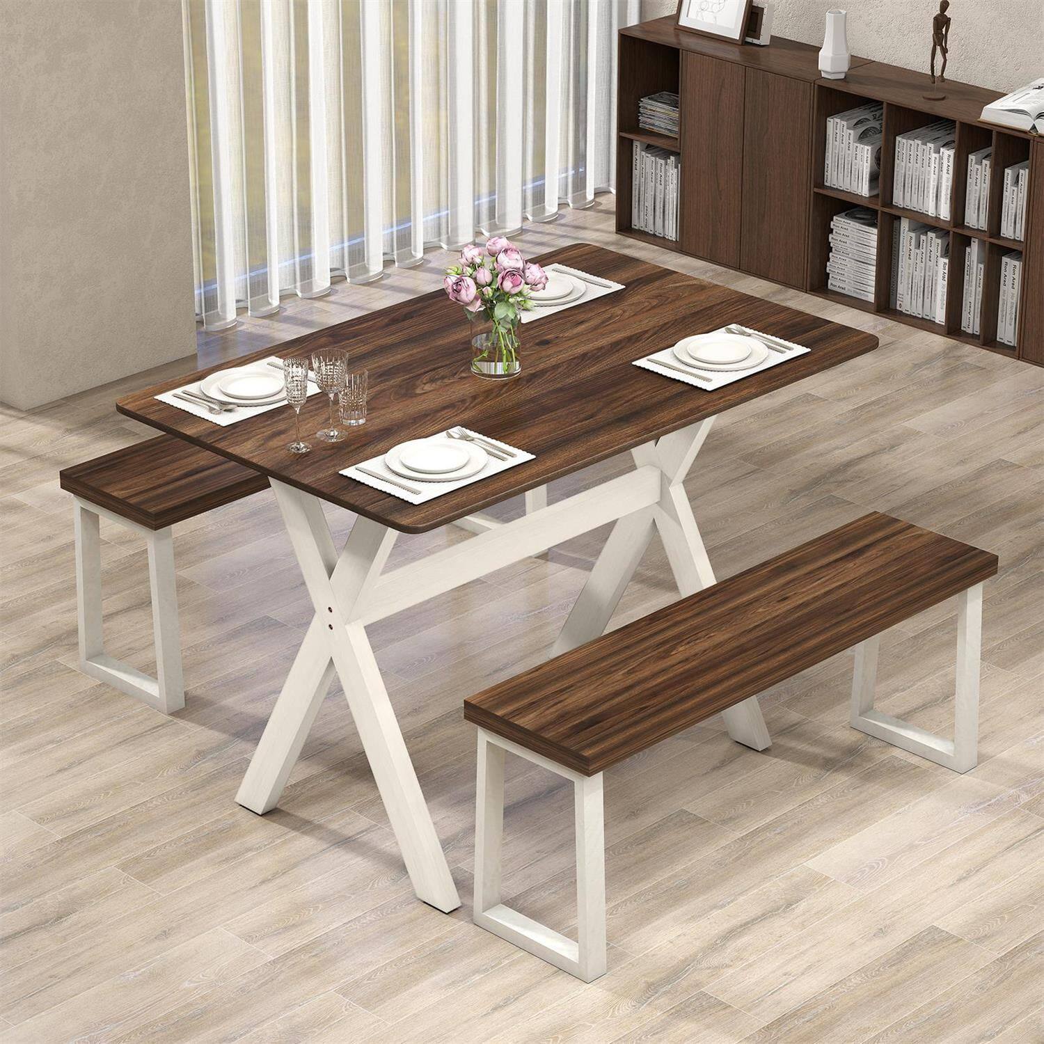 Alt View 1. Pefilos - Modern Wooden Dining Table,X-Shaped Frame Reinforced Crossbar,Non-Slip Pads,White - White.