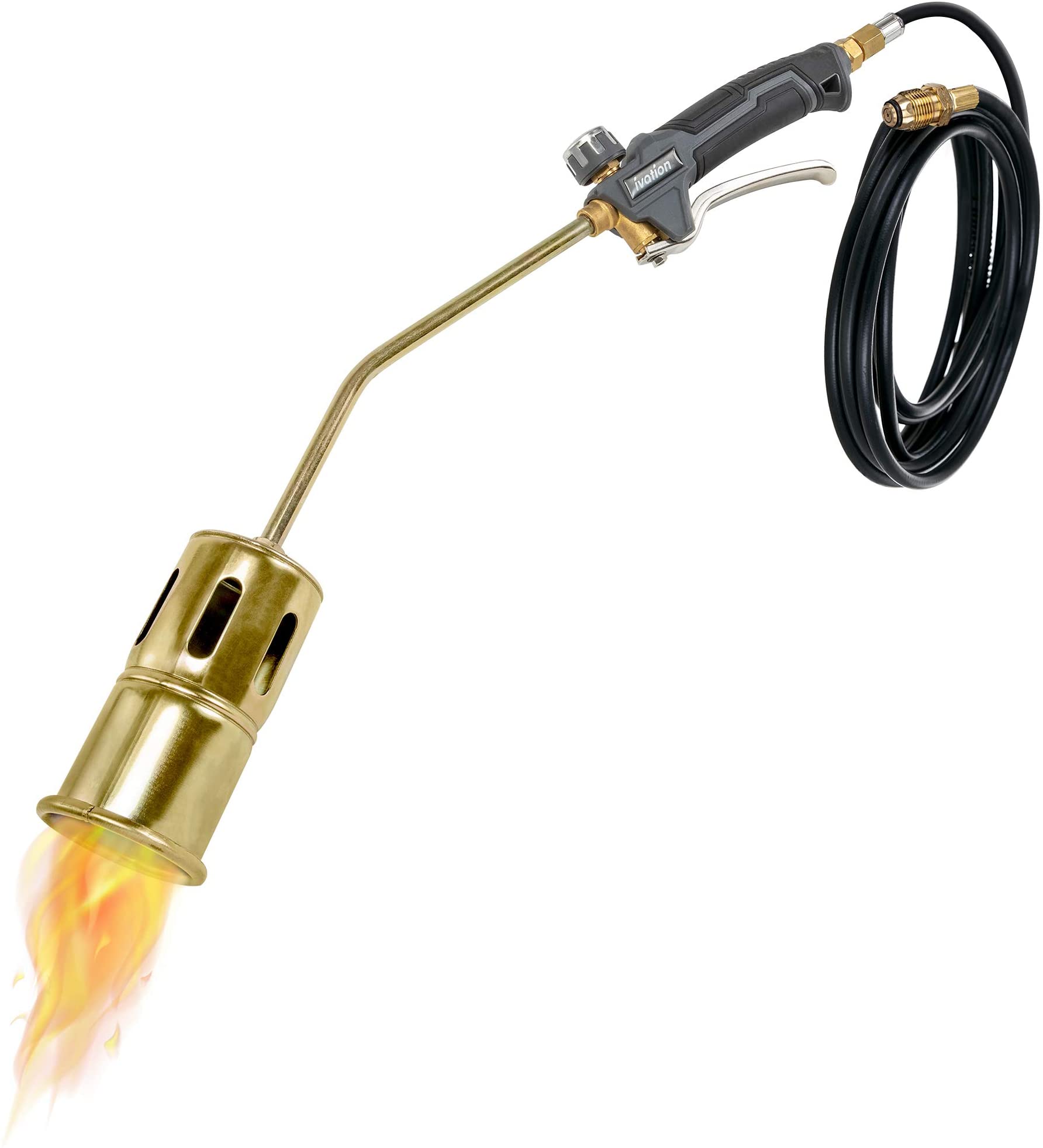 Ivation - 320,000 BTU Propane Torch – Heavy-Duty Weed Burner w/ 12' Hose & Adjustable Flame for Outdoor Use - Gray