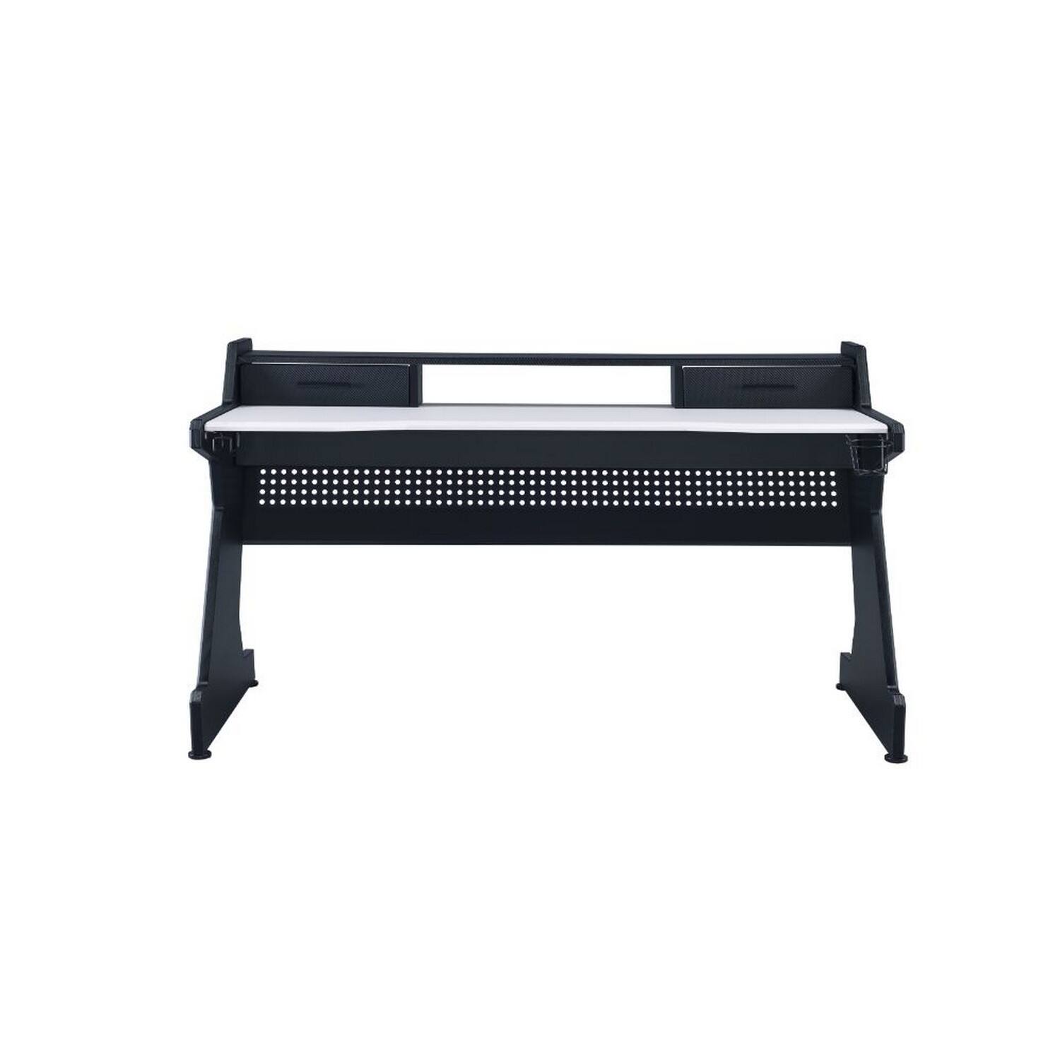 Alt View 1. Manhattan Lane - Gaming Table with Cup Holder and Headset Rack - Black, White.