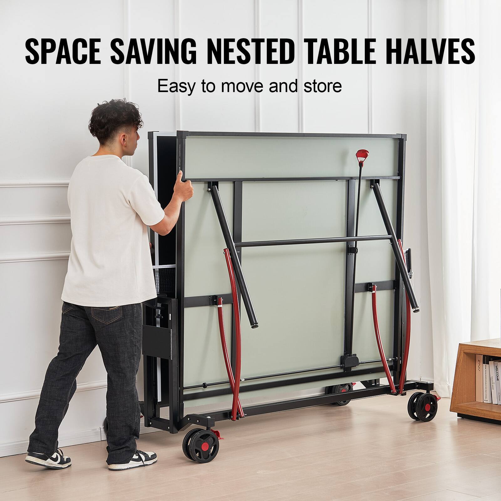 SPACE SAVING NESTED TABLE HALVES  
Easy to move and store