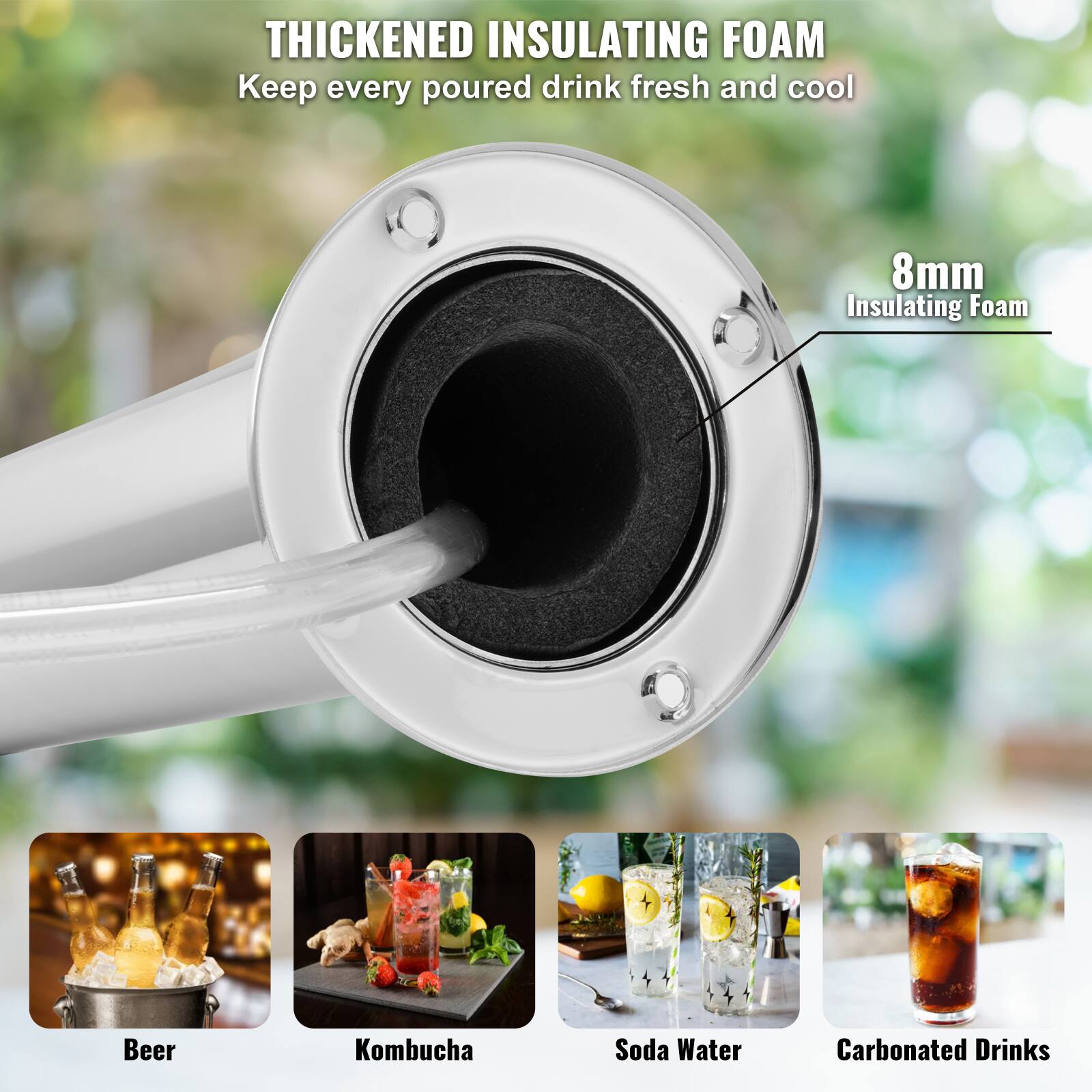 THICKENED INSULATING FOAM  
Keep every poured drink fresh and cool  

8mm Insulating Foam  

Beer  
Kombucha  
Soda Water  
Carbonated Drinks