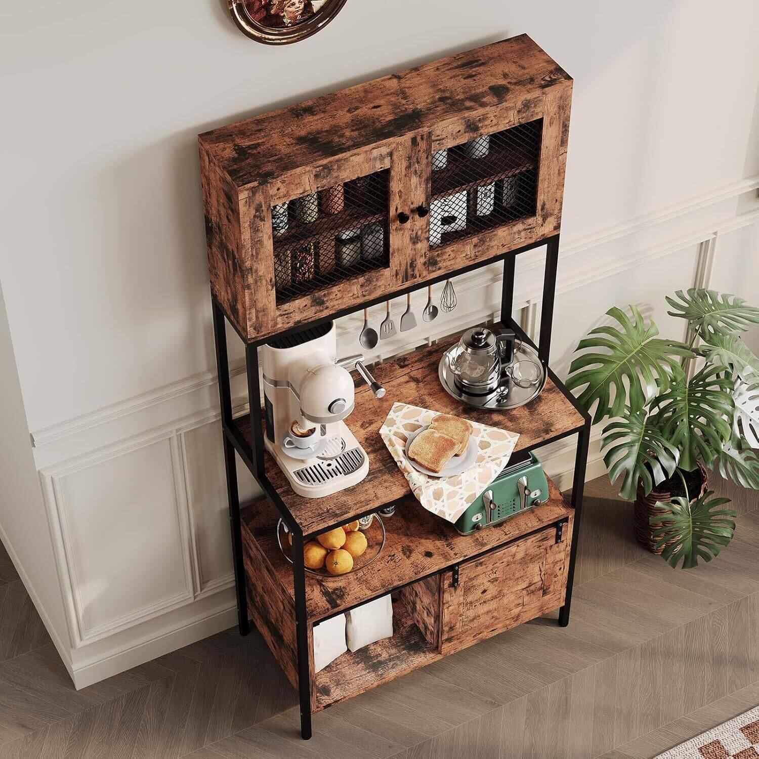 Alt View 1. GARVEE - 6 Tier Bakers Rack with Storage - Kitchen Microwave Stand with Cabinets and Power Outlet - Rustic Brown - Brown.