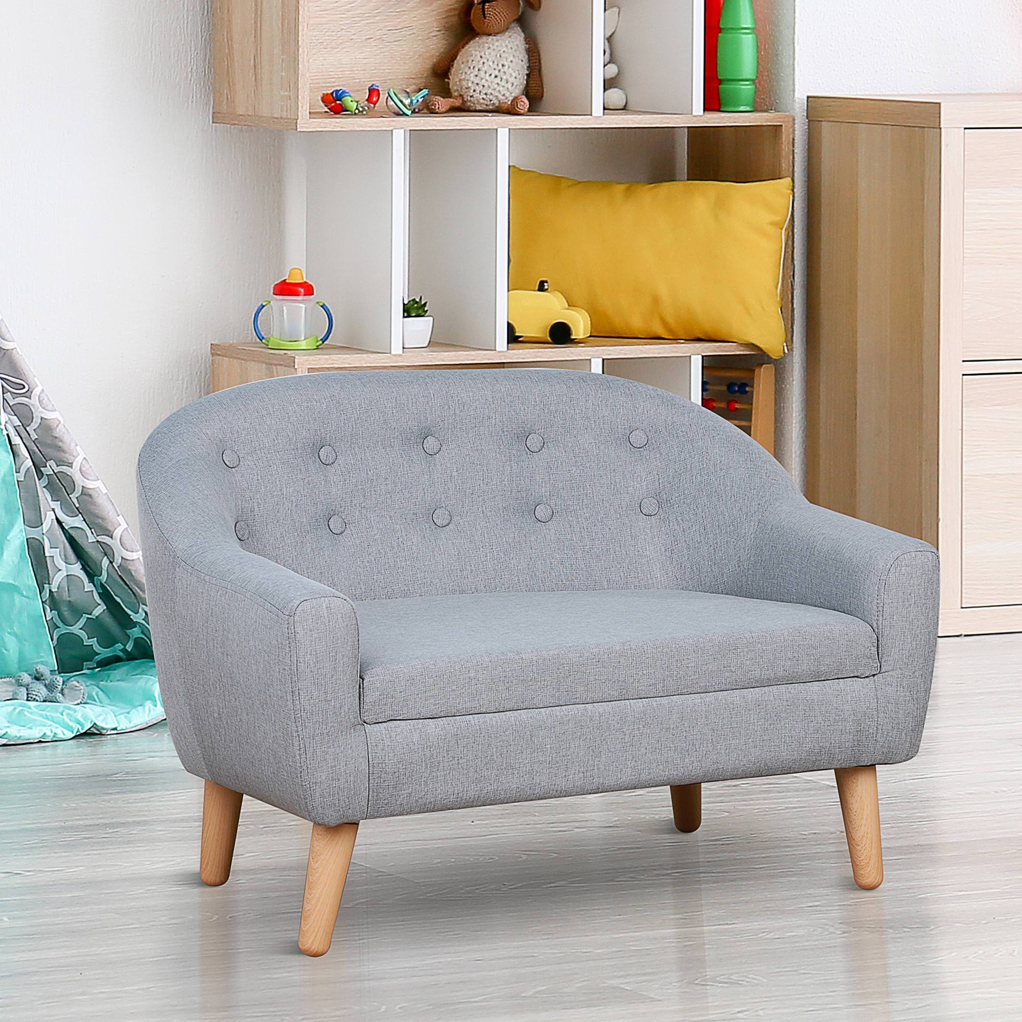 Alt View 1. Qaba - Kids Sofa, Toddler Sofa Couch, Linen-Like Fabric & Wood Frame Sofa Chair for Ages 3-7 - Grey.