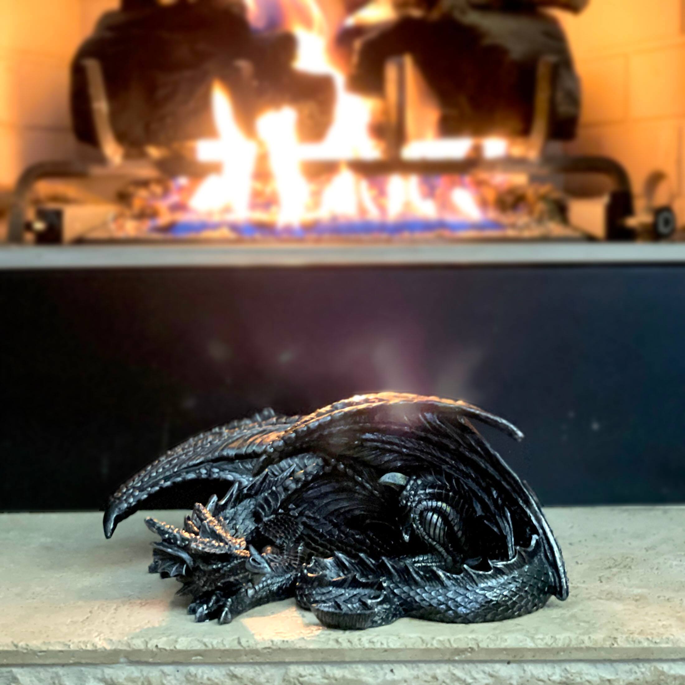 Alt View 3. Zeckos - Somasaurus Metallic Black Gothic Sleeping Dragon Statue 12 in. - Black.