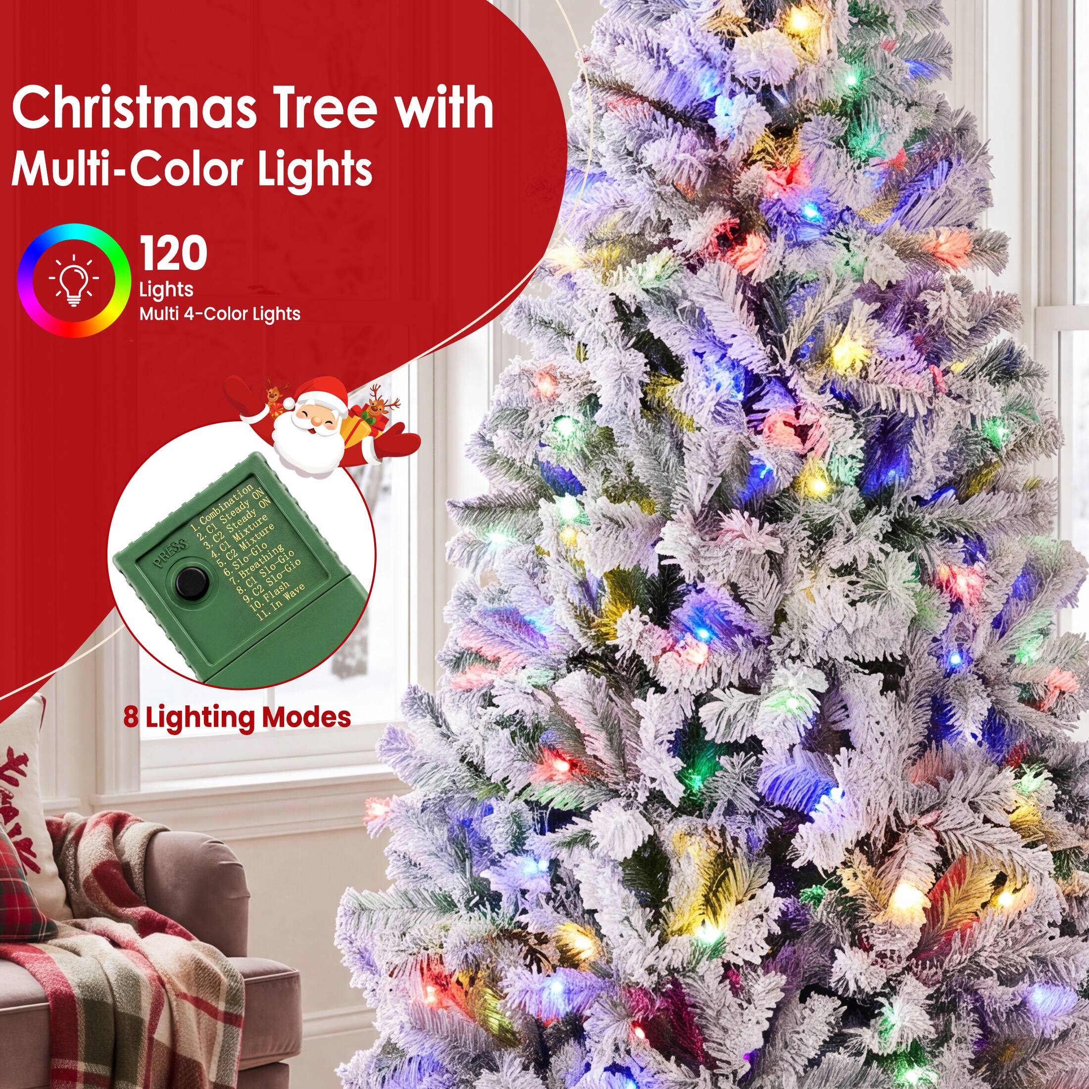 Sweetcrispy Pre Lit Flocked Artificial Christmas Tree w/ Multicolor LED ...