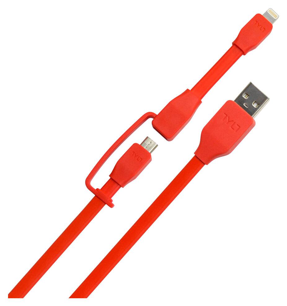 Front. TYLT - SYNCABLE-DUO 1' 2-in-1 Micro USB/Lightning Charge-and-Sync Cable - Red.