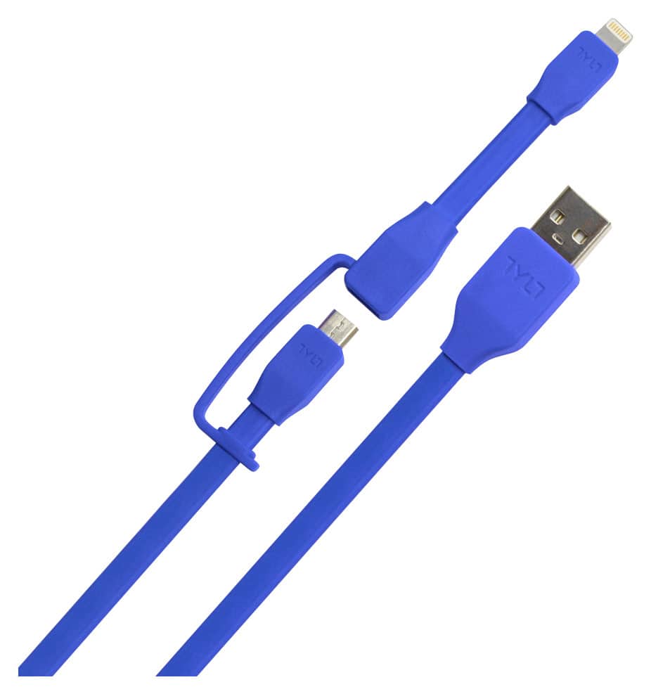 Front. TYLT - SYNCABLE-DUO 1' 2-in-1 Micro USB/Lightning Charge-and-Sync Cable - Blue.