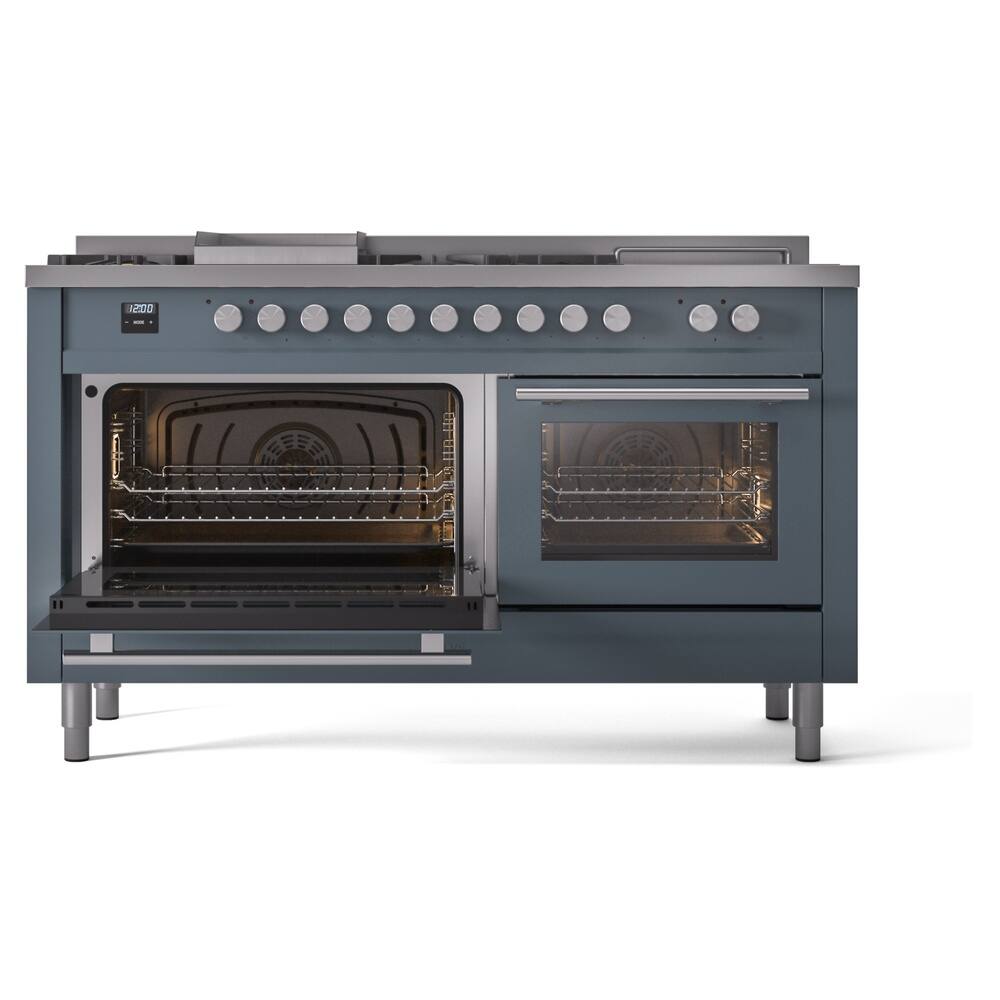 Alt View 2. ILVE - ILVE Professional Plus II Series 60 in. Dual Fuel Range with 7 Sealed Burners + Griddle (Liquid Propane, Satin Trim) - Blue Grey.