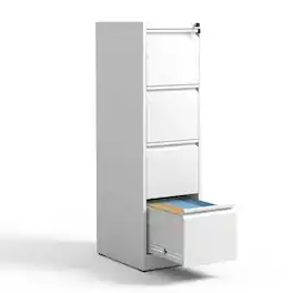 Boyel Living - 4-Drawer Vertical Metal File Cabinet with Lock for Letter/Legal/A4 Files - White