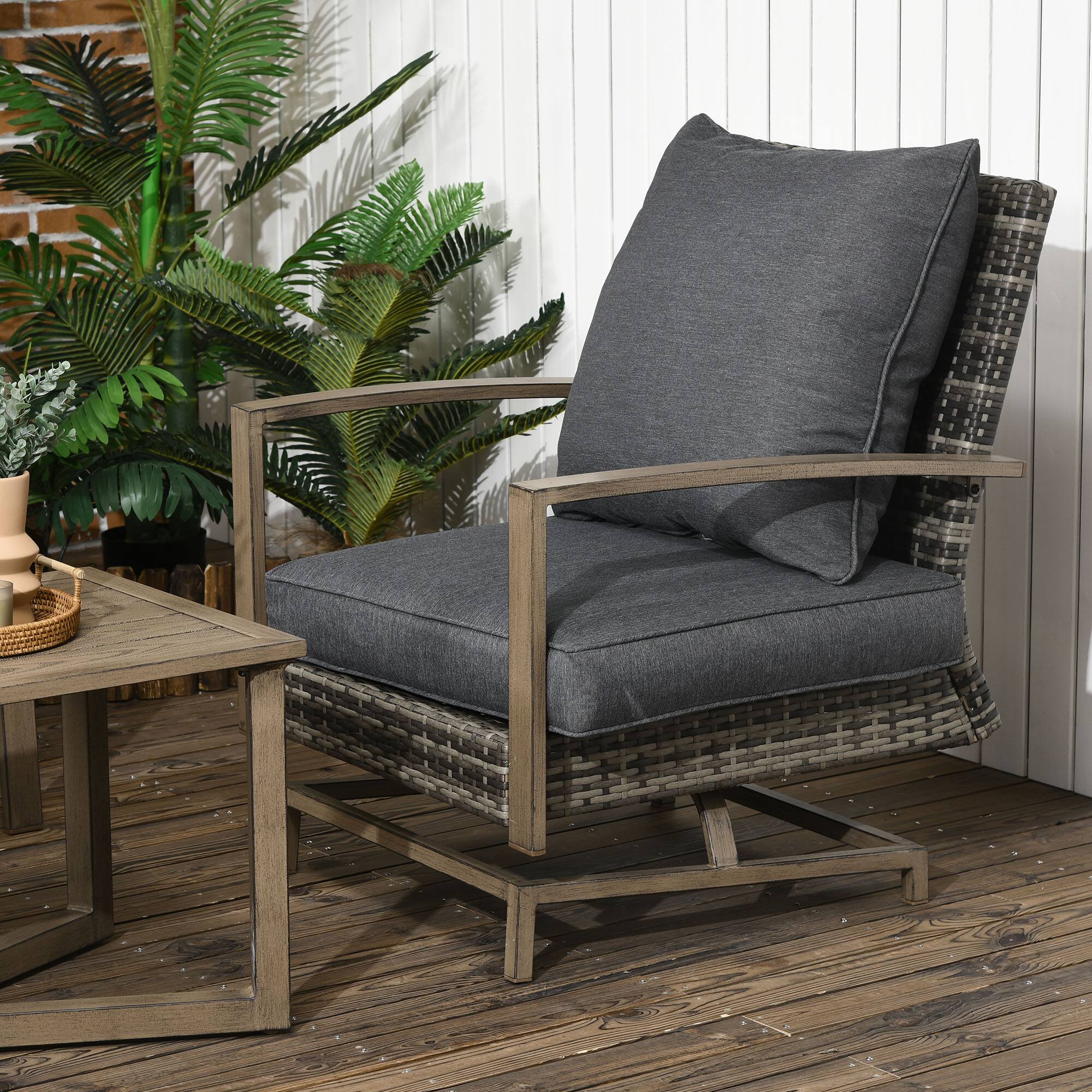 Alt View 8. Outsunny - 4 Piece Wicker Patio Furniture Set with 2 Rocking Chairs, Loveseat Sofa, Outdoor PE Rattan Conversation Set - Dark Gray.