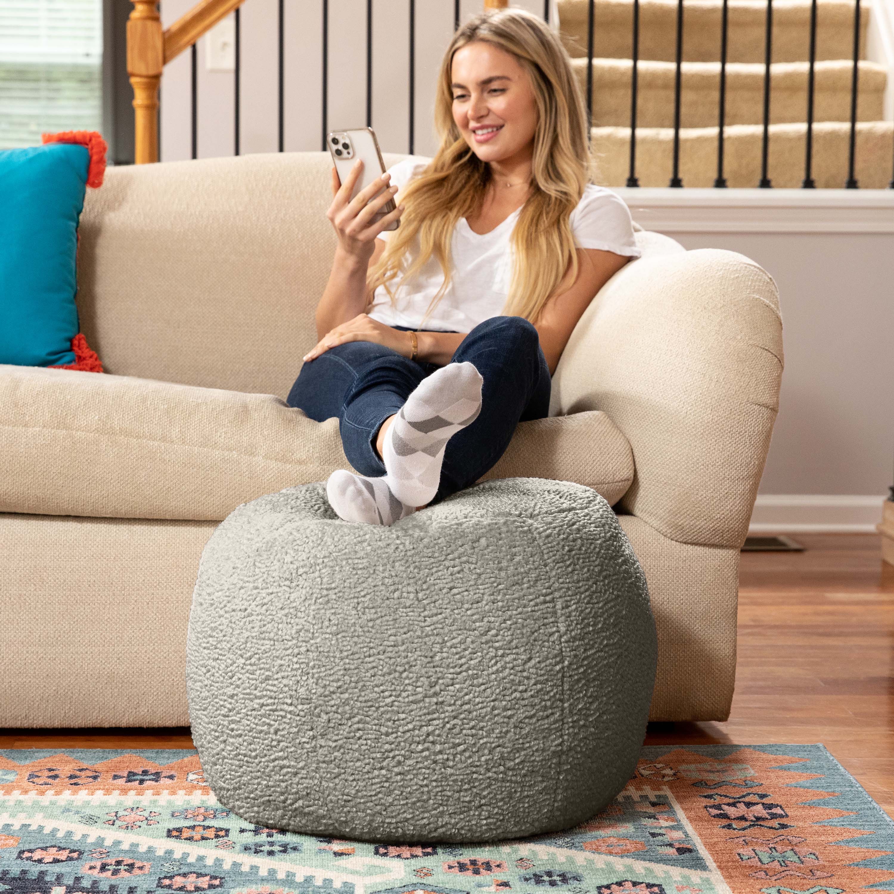 Alt View 3. Jaxx - Jaxx Ellis Ottoman Shearling Faux-Lamb Plush Pouf for Modern Interior Design, Small, Smoke - Smoke.