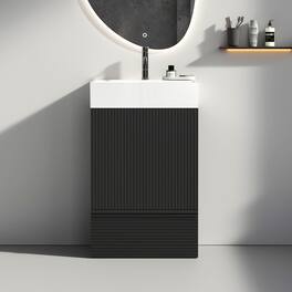 Tiramisubest - 20" Striped Matt Bathroom Vanity with Ceramic Sink, Freestanding Bathroom Cabinet for Modern Bathroom, KD - Black