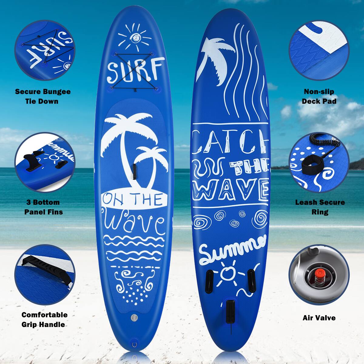 SURF SURA Secure Bungee Tie Down Non-slip Deck Pad

- Secure Bungee Tie Down
- Non-slip Deck Pad
- 3 Bottom Panel Fins
- Leash Secure Ring
- Comfortable Grip Handle
- Air Valve